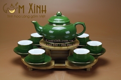 Bộ trà dáng Chuông men Ngọc Lục Bảo vàng kim