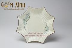 Đĩa sao men kem vẽ hoa sen (21cm)