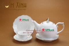 BỘ TRÀ SỨ MẪU ĐƠN VIỀN VÀNG KIM IN LOGO