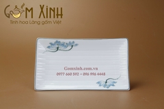 Khay chữ nhật S2 men trắng vẽ hoa sen (27cm x 6cm)