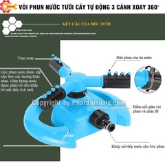 Vòi Phun Nước Tưới Cây Tự Động 3 Cánh (Đế Tròn)