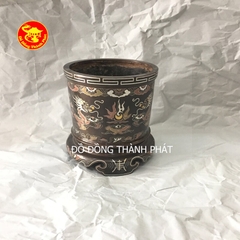 Bát Hương Đồng Khảm Ngũ Sắc Cao Cấp Đường Kình 14cm Thờ Gia Tiên