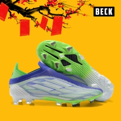 Giày Bóng Đá Adidas X Speedflow+ Siêu Nhẹ Xám Tím Gót Xanh Lá Không Dây FG
