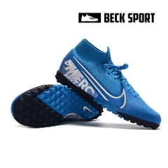Giày Bóng Đá Nike Mercurial Superfly 7 Elite Xanh Biển Vạch Trắng Cổ Cao TF