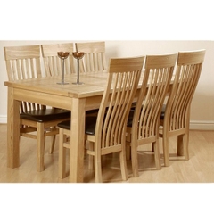 Bộ bàn ăn gỗ sồi + 6 ghế 5 nan mặt nệm Bộ bàn ăn gỗ sồi + 6 ghế 5 nan mặt nệm