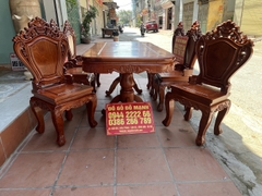Bộ bàn ghế ăn 6 ghế hoa lá tây gỗ hương đá hàng dày dặn