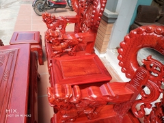 Bộ bàn ghế trạm nghê đỉnh tay khuỳnh vách bát tiên gỗ hương đỏ nam phi