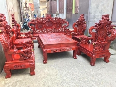 Bộ bàn ghế trạm nghê đỉnh tay khuỳnh gỗ hương đỏ nam phi Bộ bàn ghế trạm nghê đỉnh tay khuỳnh gỗ hương đỏ nam phi
