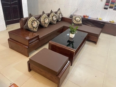 Bộ Sofa Góc L Chân Cuốn Gỗ Sồi Nga