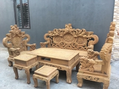 Bộ bàn ghế trạm nghê đỉnh tay khuỳnh vách chữ C gỗ cẩm vàng Bộ bàn ghế trạm nghê đỉnh tay khuỳnh vách chữ C gỗ cẩm vàng