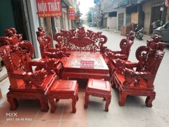 Bộ bàn ghế trạm nghê đỉnh tay khuỳnh vách bát tiên gỗ hương đỏ nam phi