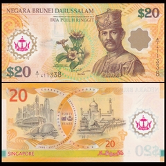 20 ringgit Brunei 2007 kỉ niệm 40 năm quan hệ Brunei - Singapore polymer 20 ringgit Brunei 2007 kỉ niệm 40 năm quan hệ Brunei - Singapore polymer