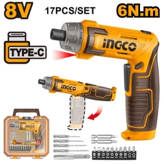 Máy Siết Vít Dùng Pin 8V- 6Nm (Kèm 17 Phụ Kiện Và Không Kèm Cáp Sạc) CSDLI08025 INGCO