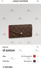 LV SARAH WALLET M62236 - LIKE AUTH 99%