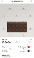 LV SARAH WALLET M62236 - LIKE AUTH 99%