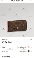 LV SARAH WALLET M62235 - LIKE AUTH 99%