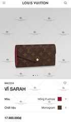 LV SARAH WALLET M62234 - LIKE AUTH 99%