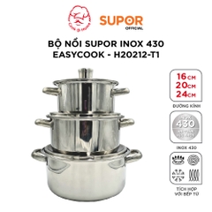 Bộ nồi Supor inox 430 Easycook size 16/20/24cm - H20212-T1