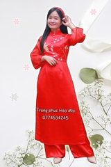 Cho thuê trang phục áo dài nữ đỏ hạc ngọc mịn, đẹp, co giãn, chất lượng