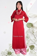 Cho thuê trang phục áo dài nữ truyền thống đỏ suông trơn vải đẹp, mịn, chất lượng giá tốt