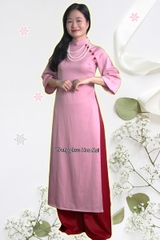 Cho thuê trang phục áo dài nữ truyền thống hồng suông trơn vải đẹp, mịn, chất lượng giá tốt