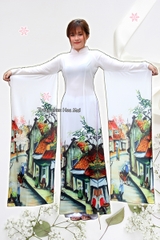 Cho thuê đồ múa, áo dài nữ truyền thống trắng Hà Nội tà dài đẹp, chất lượng