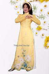Cho thuê áo dài nữ truyền thống vàng cúc 4 tà vải lụa đẹp, chất lượng, giá tốt