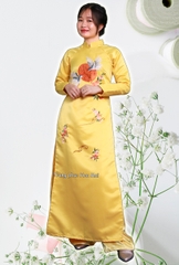 Cho thuê áo dài nữ truyền thống vàng thêu hạc cao cấp đẹp, chất lượng, giá tốt