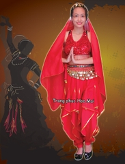 Cho thuê trang phục múa bụng Ấn Độ Belly Dance đỏ yếm hạt đẹp, chất lượng