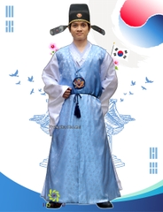 Cho thuê trang phục Hàn Quốc-Hanbok nam xanh dương nhạt dài đẹp, chất lượng
