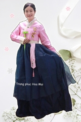 Cho thuê trang phục hanbok nữ thêu hồng phấn cao cấp