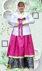 Cho thuê trang phục hanbok nữ trắng gấm cao cấp