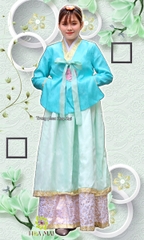 Cho thuê trang phục hanbok nữ xanh dương gấm cao cấp