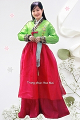 Cho thuê trang phục hanbok nữ thêu xanh lá cao cấp