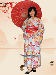 Cho thuê trang phục Kimono Nhật Bản nữ Trắng hoa