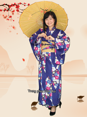 Cho thuê trang phục Kimono Nhật Bản xanh dương hoa