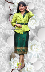 Cho thuê trang phục truyền thống nước Lào nữ xanh lá đẹp, chất lượng