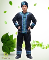 Cho thuê trang phục đồ dân tộc Tày nam đen viền xanh đẹp, chất lượng