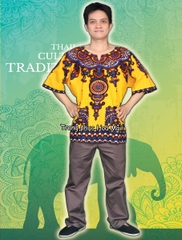 Cho thuê trang phục Thái Lan nam vàng cổ tròn đẹp, chất lượng