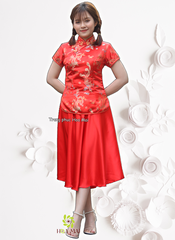 Cho thuê trang phục Trung Quốc áo sẩm nữ đỏ gấm đẹp, chất lượng