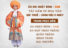 Cho thuê áo dài cổ phục Nhật Bình màu cam đẹp, sang trọng, quý phái