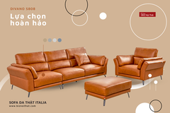 Bộ Sofa Văng chất liệu da bò Ý nhập khẩu Divano S-808 màu Camel