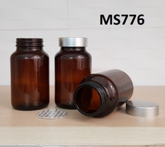 Hũ TT viên nang NÂU nắp vàng - bạc 2 viền 200g