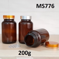 Hũ TT viên nang NÂU nắp vàng - bạc 2 viền 200g