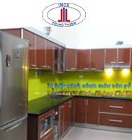 Tủ bếp inox cánh màu vân gỗ Canada Tủ bếp inox cánh màu vân gỗ Canada