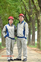 Quần áo bảo hộ ghi pha xanh vải Hàn Quốc