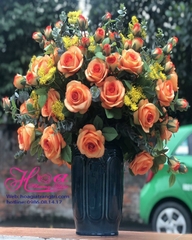 Hoa lụa-Bình hoa hồng giả màu cam
