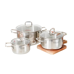 Bộ nồi inox cao cấp 3 lớp đáy liền Happy Cook Tres+ HCS-TRP6PC