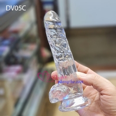 Dương vật giả cỡ vừa giống thật gắn tường silicone trong suốt