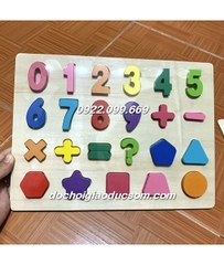 Bảng học số nổi 10 số kèm hình khối bằng gỗ cho bé làm quen màu sắc bền